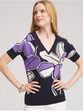 Chico's Floral Dolman Pullover Sweater. Size XL